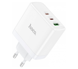 Slika izdelka: Hoco polnilec adapter N30 GuN QC PD 65W vhod 1x USB A in 2x Type C za Samsung - bel