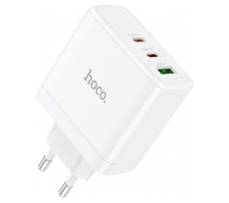 Slika 2 izdelka: Hoco polnilec adapter N30 GuN QC PD 65W vhod 1x USB A in 2x Type C za Samsung - bel