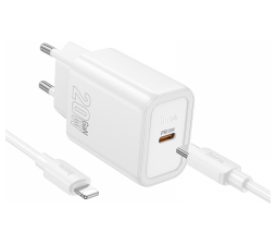 Slika izdelka: Hoco polnilec N60 GaN PD 20W Type C s kablom Type C na Lightning za iPhone - bel