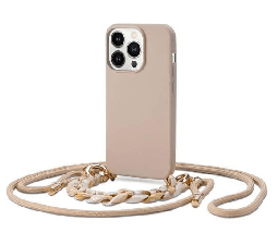 Slika izdelka: Liquid silikonski ovitek za iPhone 14 Plus 6.7 - bež z vrvico in zapestnico