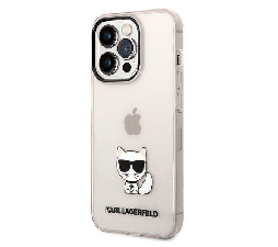 Slika izdelka: Originalen KARL LAGERFELD ovitek iPhone 14 Pro - Choupette Logo - prozorno roza ovitek - KLHCP14LCTTRI 