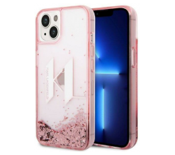 Slika izdelka: Originalen KARL LAGERFELD ovitek iPhone 14 6.1 - prozorna trda zaščita z roza bleščicami - KLHCP14SLBKLCP