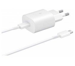 Slika izdelka: SAMSUNG HIŠNI POLNILEC EP-TA800XWE Super Fast Charge (Type C) in podatkovni kabel EP-DA705BWE (Type C - Type C) - bel