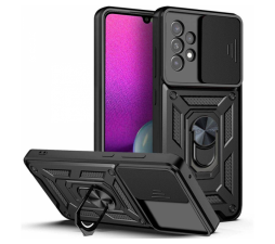 Slika izdelka: Silikonski ovitek Armor Ring z zaščito kamere za Samsung Galaxy A14 - črn