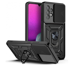 Slika 2 izdelka: Silikonski ovitek Armor Ring z zaščito kamere za Samsung Galaxy A14 - črn