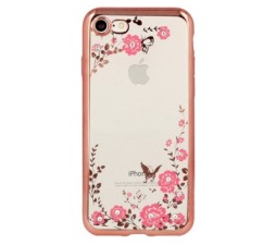 Slika 2 izdelka: Silikonski ovitek z rožicami za iPhone 7 / 8  - pink