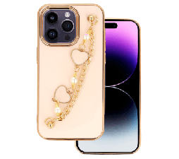 Slika 2 izdelka: Trendy silikonski ovitek z zapestnico za iPhone 14 Pro - roza s srčki