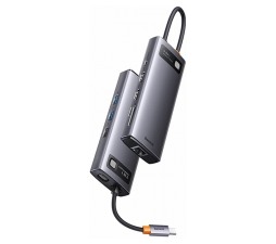 Slika 2 izdelka: USB Hub Hub 9in1 Baseus Metal Gleam Series, USB-C to 2x USB 3.0 + 2x HDMI + USB 2.0 + USB-C PD + Ethernet RJ45 + microSD/SD (siv)