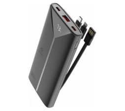 Slika izdelka: Woox prenosna baterija/powerbank MX0131 10.000 mAh 22,5W, z LCD ekranom in 3x vgrajeni kabli (Type-C, Lightning, USB-A) - za vse telefone in tablice