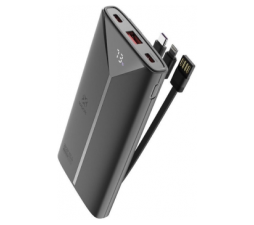 Slika 2 izdelka: Woox prenosna baterija/powerbank MX0131 10.000 mAh 22,5W, z LCD ekranom in 3x vgrajeni kabli (Type-C, Lightning, USB-A) - za vse telefone in tablice